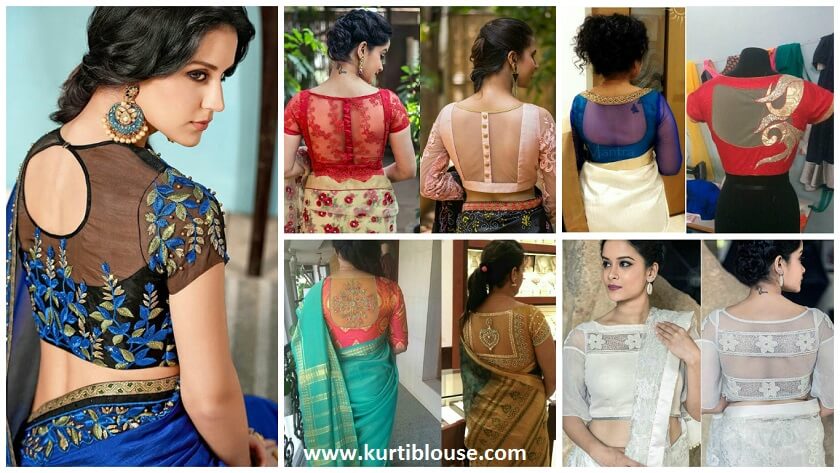 pretty sheer back neck blouse designs featured