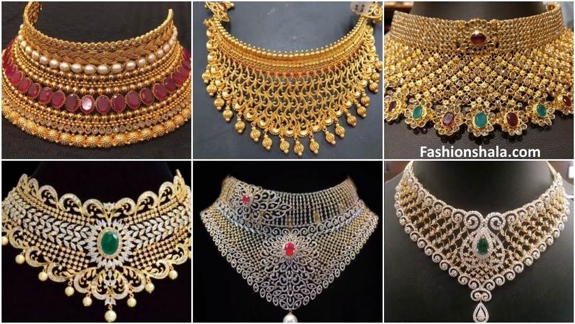 gold diamond choker necklace designs latest bridal gold jewellery