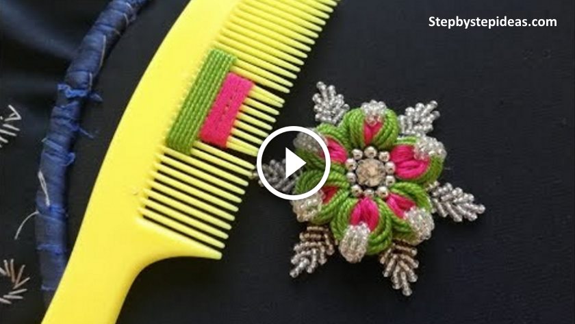 Hand Embroidery Trick for Making Flower with Hair Comb