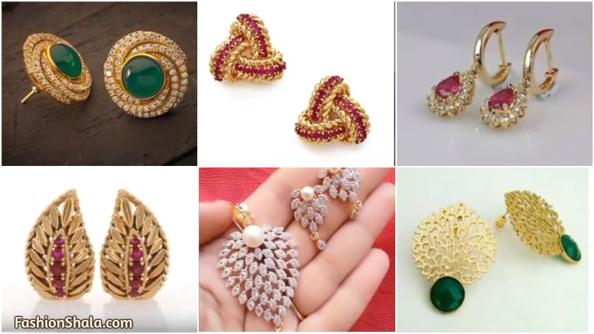new style of daily wear light weight gold earrings designs