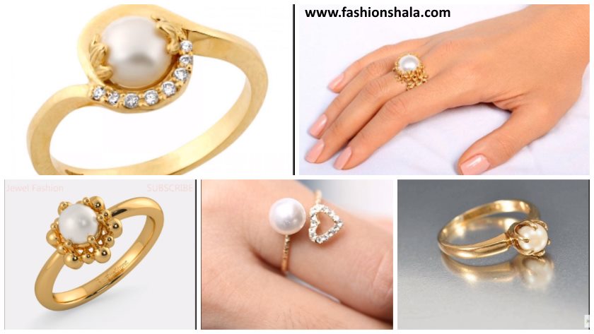 LATEST GOLD FINGER RING WITH SEA PEARL COLLECTION DESIGNS