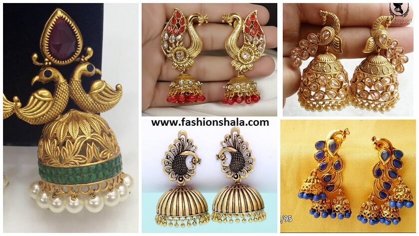 Beautiful Peacock Gold Jhumka Earrings