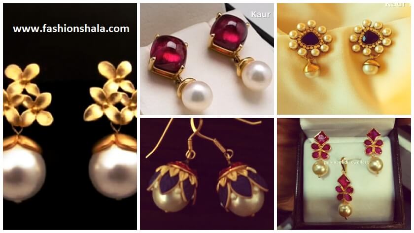 daily wear gold sea pearls earring designs featured