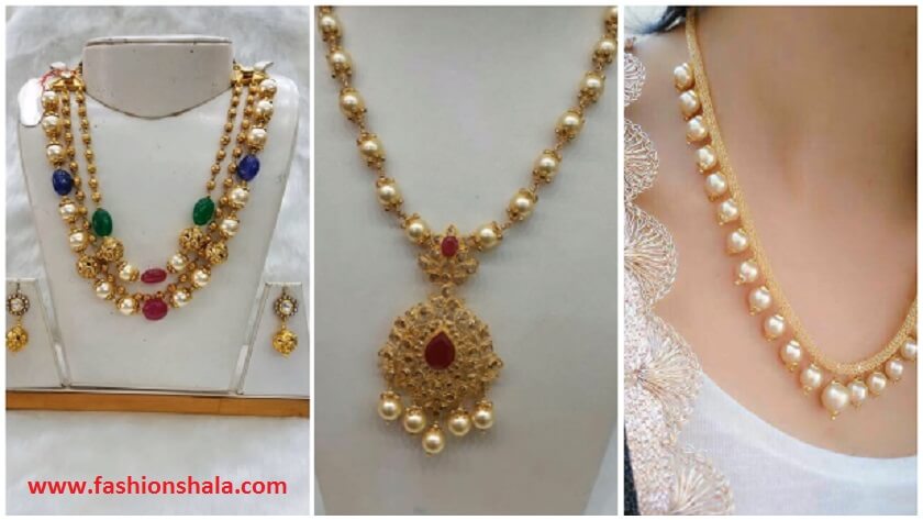 Latest Gold Pearl Necklace Designs