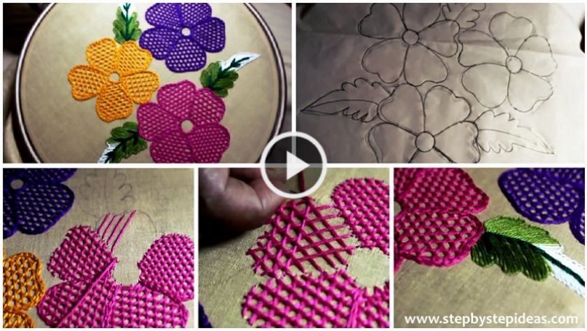 Hand Embroidery Net Stitch Design for Cushion Cover