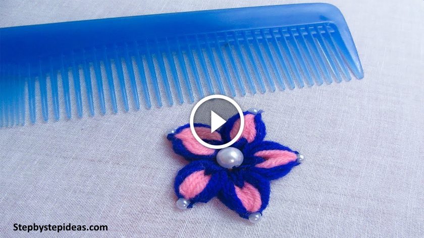 Easy Hand embroidery flower making trick with hair comb