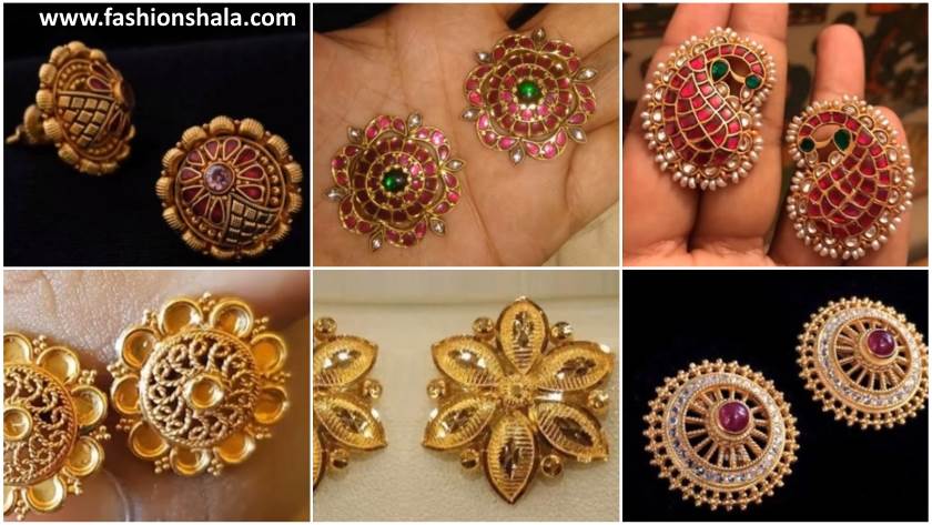 Studs And Tops Gold Earrings Designs