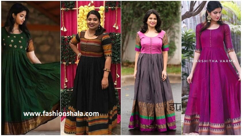 Convert Old sarees Into Pretty Long Gowns  South India Trends