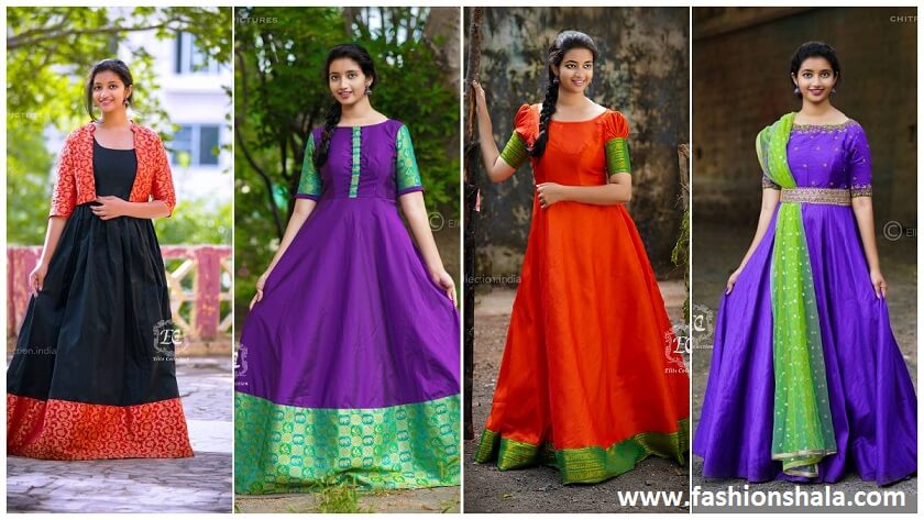 stylish ethnic long dress to re use old silk sarees featured