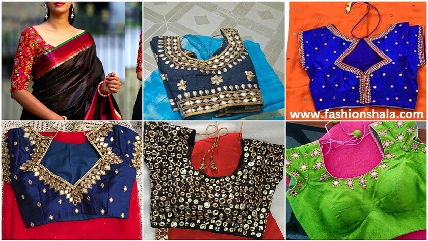 stylish mirror work blouse designs for pattu sarees featured