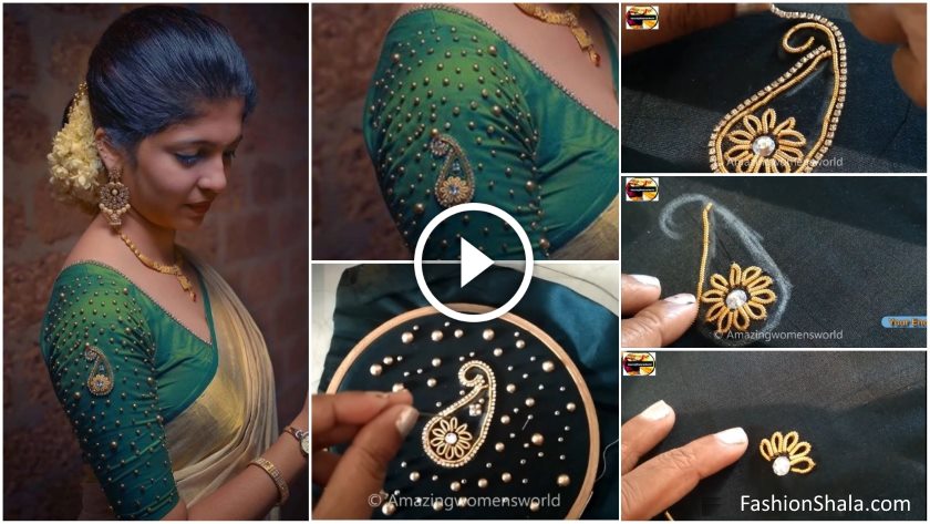 Beautiful Mango Beads Design With Stitching Needle