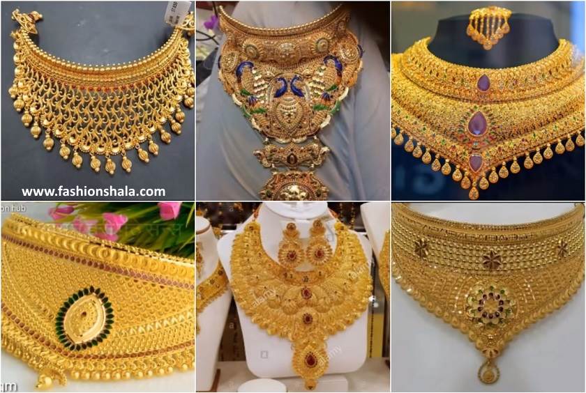 Beautiful Heavy Gold Bridal Necklace Designs - Kurti Blouse