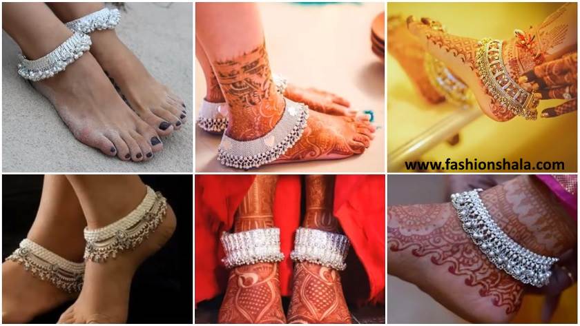 traditional heavy silver payal anklets design for brides featured