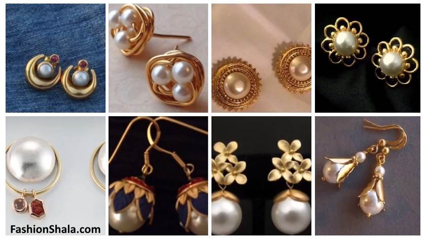 daily wear gold sea pearls earring designs